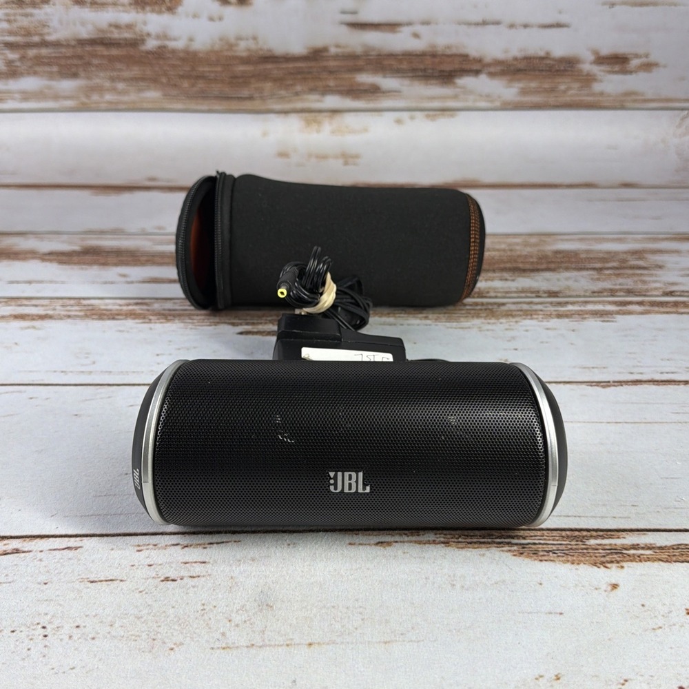 JBL Flip 2 Portable Bluetooth Speaker Black Case Power Cord Tested Used